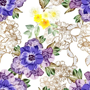 süslü çiçek arkaplanı, kusursuz vektör çizimi