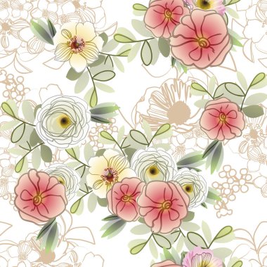 süslü çiçek arkaplanı, kusursuz vektör çizimi