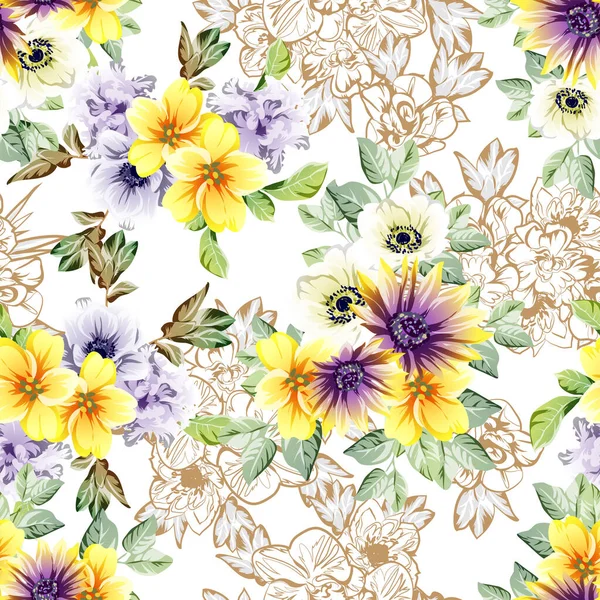 Fondo Floral Adornado Ilustración Vectorial Sin Costuras — Archivo Imágenes Vectoriales