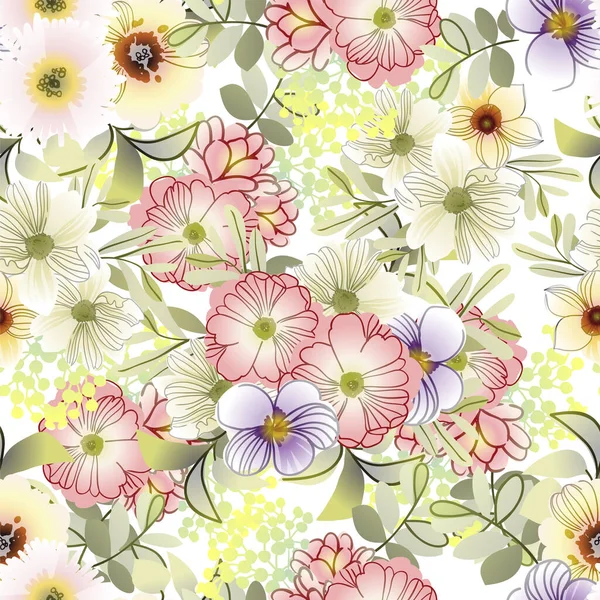 華やかな花の背景シームレスなベクターイラスト — ストックベクタ