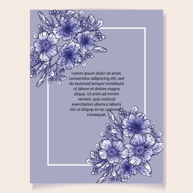 Koyu mavi çiçekli vektör kartı şablonu. davet kartı için tasarım