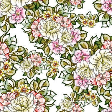 Renkli çiçeklerle kusursuz bir desen. Tekstil ve albüm tasarımı
