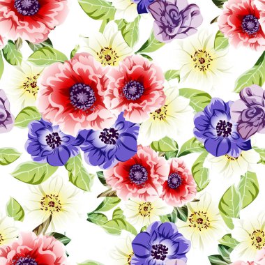 Renkli çiçeklerle kusursuz bir desen. Tekstil ve albüm tasarımı