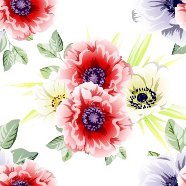 Renkli çiçeklerle kusursuz bir desen. Tekstil ve albüm tasarımı