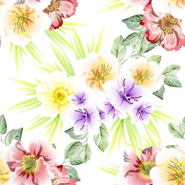 Renkli çiçeklerle kusursuz bir desen. Tekstil ve albüm tasarımı