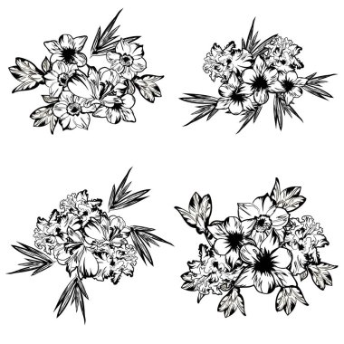 Siyah ve beyaz çiçekli vektör deseni. Tekstil ve albüm tasarımı