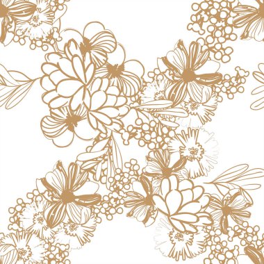 Kahverengi doğrusal çiçekli vektörsüz desen. Tekstil ve albüm tasarımı
