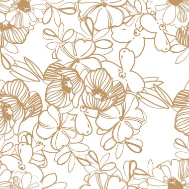 Kahverengi doğrusal çiçekli vektörsüz desen. Tekstil ve albüm tasarımı