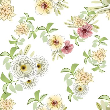 Renkli çiçeklerle kusursuz bir desen. Tekstil ve albüm tasarımı