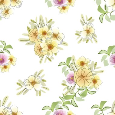 Renkli çiçeklerle kusursuz bir desen. Tekstil ve albüm tasarımı