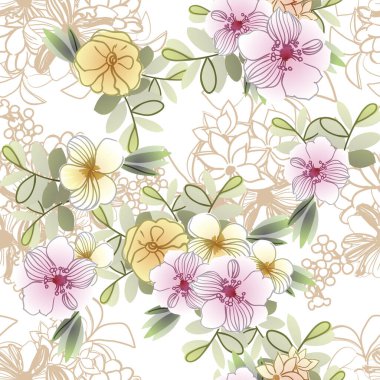 Renkli çiçeklerle kusursuz bir desen. Tekstil ve albüm tasarımı
