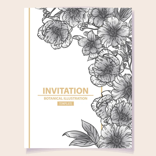 Vector Card Template Pattern Monochrome Flowers Design Invitation Card — Stock Vector