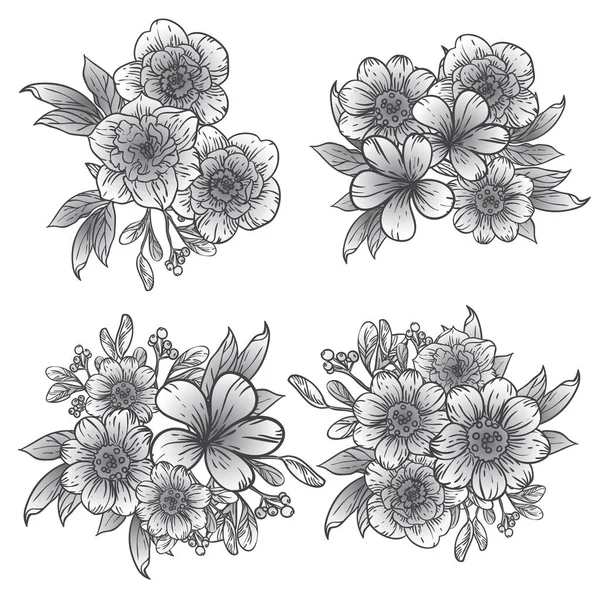Διανυσματικό Μοτίβο Ασπρόμαυρα Λουλούδια Σχέδιο Για Υφάσματα Και Λευκώματα — Διανυσματικό Αρχείο