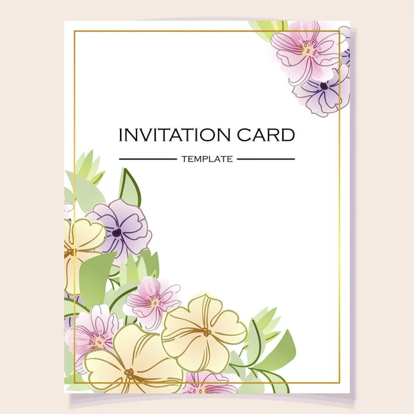 矢量卡片模板图案与多彩的花 邀请卡设计 — 图库矢量图片