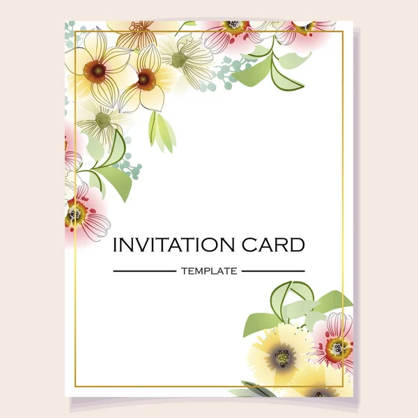 Vektorkarte Vorlage Muster Mit Bunten Blumen Design Für Einladungskarte — Stockvektor