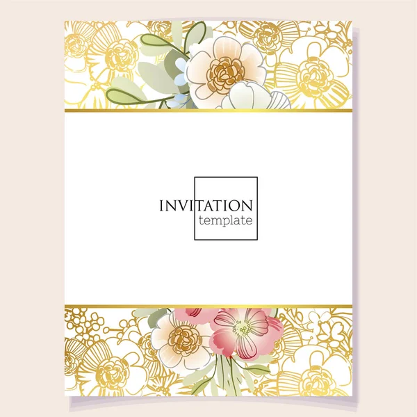 Vector Card Template Pattern Colorful Flowers Design Invitation Card — Stock Vector