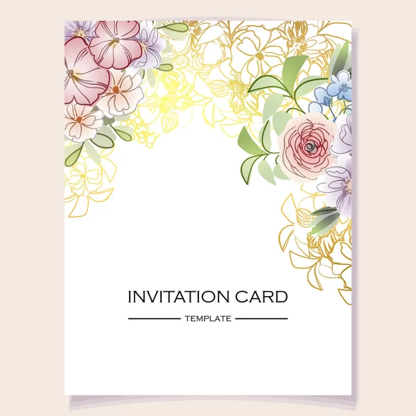 Vector Card Template Pattern Colorful Flowers Design Invitation Card — Stock Vector