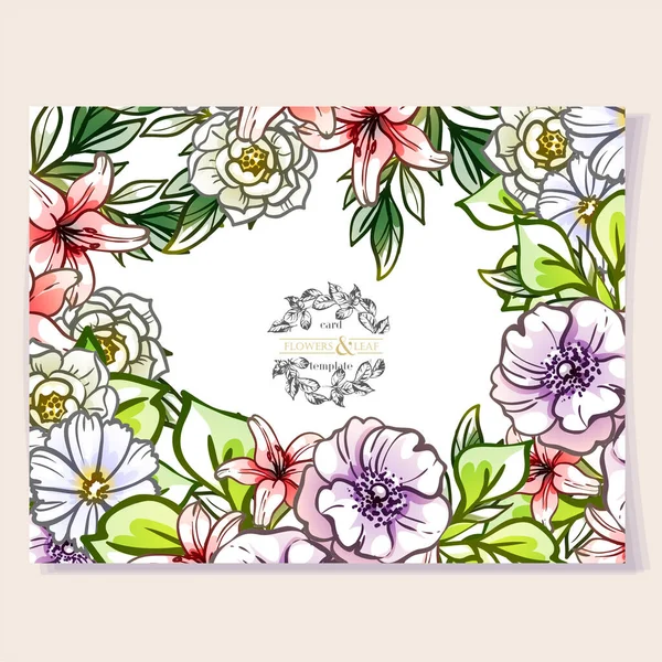 Vector Card Template Pattern Colorful Flowers Design Invitation Card — Stock Vector