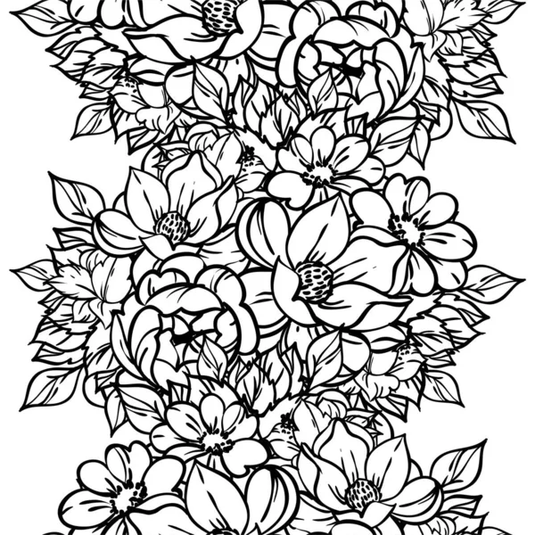 Motif Vectoriel Sans Couture Avec Des Fleurs Noires Blanches Design — Image vectorielle