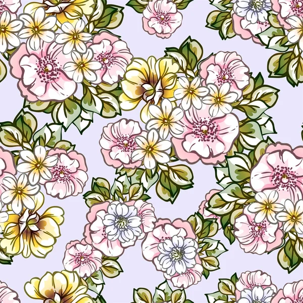 Padrão Sem Costura Vetorial Com Flores Coloridas Design Para Têxteis — Vetor de Stock