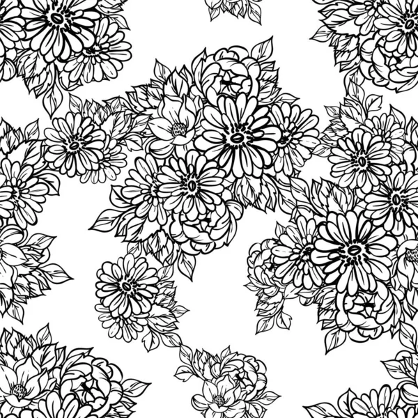 Siyah Beyaz Çiçekli Vektör Desenli Tekstil Albüm Tasarımı — Stok Vektör