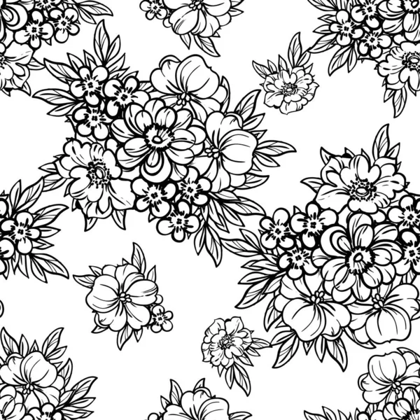 黒と白の花でベクトルシームレスなパターン テキスタイルやスクラップブックのデザイン — ストックベクタ
