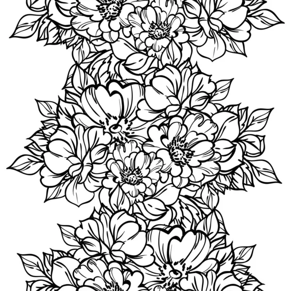 Vektornahtloses Muster Mit Schwarzen Und Weißen Blüten Design Für Textilien — Stockvektor