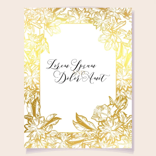矢量卡片模板图案与金黄色的花和叶子 邀请卡设计 — 图库矢量图片