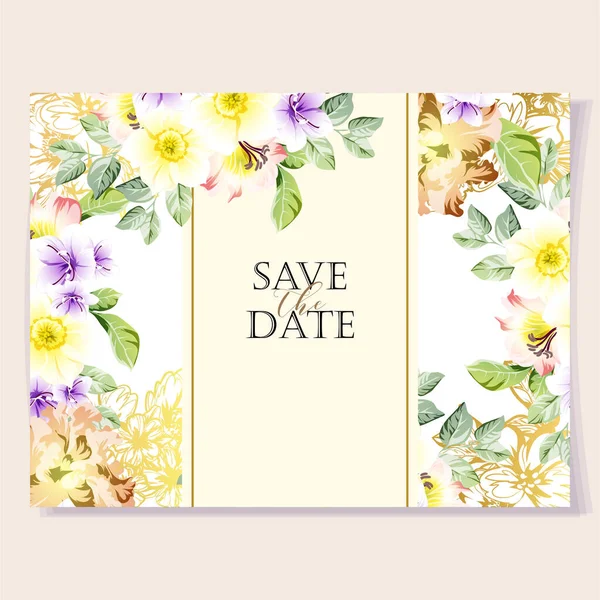 カラフルな花でベクトルカードのテンプレートパターン 招待カードのデザイン — ストックベクタ