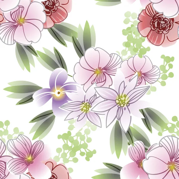 Padrão Sem Costura Vetorial Com Flores Coloridas Design Para Têxteis — Vetor de Stock