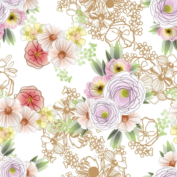 Motif Vectoriel Sans Couture Avec Des Fleurs Colorées Design Pour — Image vectorielle