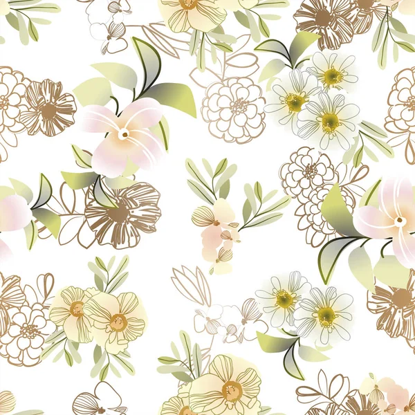 Vektorový Bezešvý Vzor Barevnými Květy Design Pro Textil Album Výstřižků — Stockový vektor