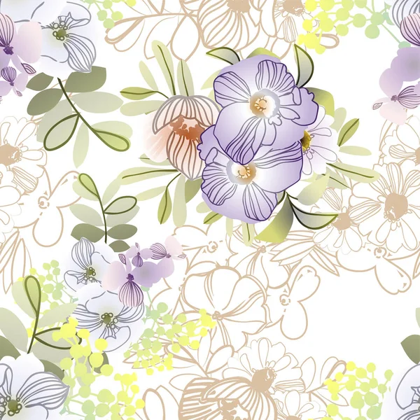 Vector Patrón Sin Costuras Con Flores Colores Diseño Para Textiles — Archivo Imágenes Vectoriales