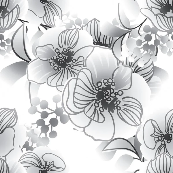Motif Vectoriel Sans Couture Avec Des Fleurs Noires Blanches Design — Image vectorielle