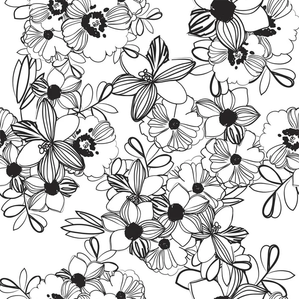 Vector Seamless Pattern Black White Flowers Design Textile Scrapbook — Stock Vector