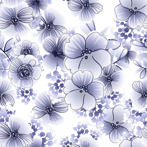Vektornahtloses Muster Mit Schwarzen Und Weißen Blüten Design Für Textilien — Stockvektor