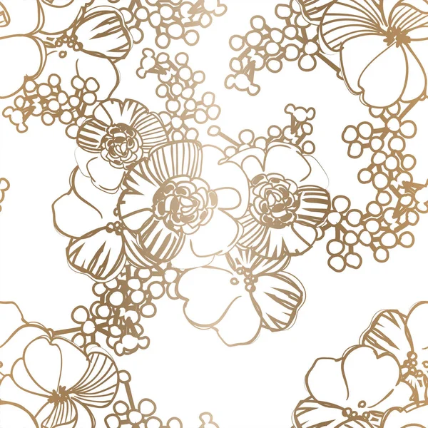 Motif Vectoriel Sans Couture Avec Des Fleurs Linéaires Marron Design — Image vectorielle