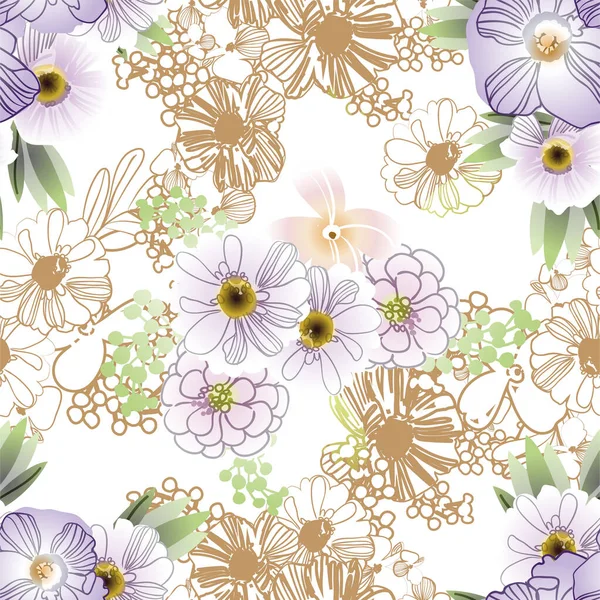 Vector Seamless Pattern Colorful Flowers Design Textile Scrapbook — Stock Vector