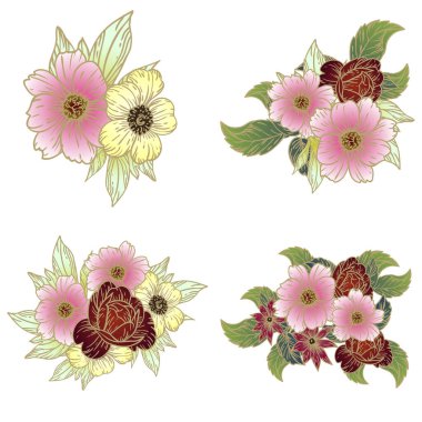 Renkli çiçekli vektör deseni. Tekstil ve albüm tasarımı