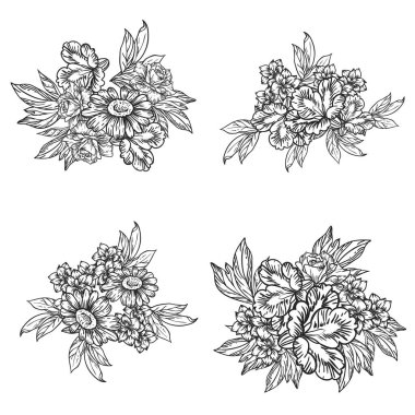 Siyah ve beyaz çiçekli vektör deseni. Tekstil ve albüm tasarımı