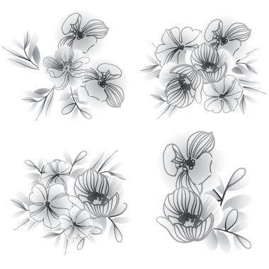 Siyah ve beyaz çiçekli vektör deseni. Tekstil ve albüm tasarımı