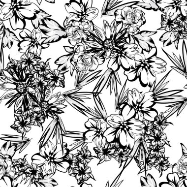 Siyah ve beyaz çiçekli vektör desenli. Tekstil ve albüm tasarımı
