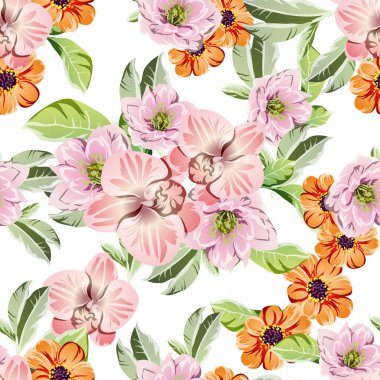 Renkli çiçeklerle kusursuz bir desen. Tekstil ve albüm tasarımı