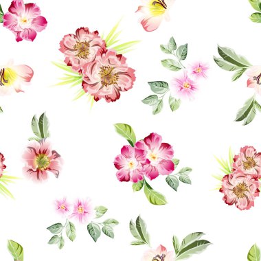 Renkli çiçeklerle kusursuz bir desen. Tekstil ve albüm tasarımı