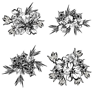 Siyah ve beyaz çiçekli vektör deseni. Tekstil ve albüm tasarımı