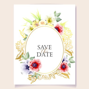 Renkli çiçekli vektör kartı şablonu. davet kartı için tasarım
