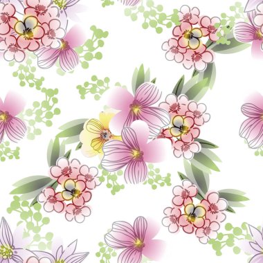 Renkli çiçeklerle kusursuz bir desen. Tekstil ve albüm tasarımı