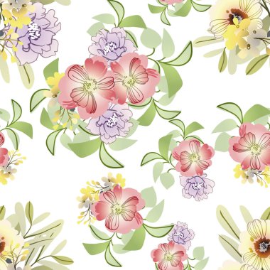 Renkli çiçeklerle kusursuz bir desen. Tekstil ve albüm tasarımı