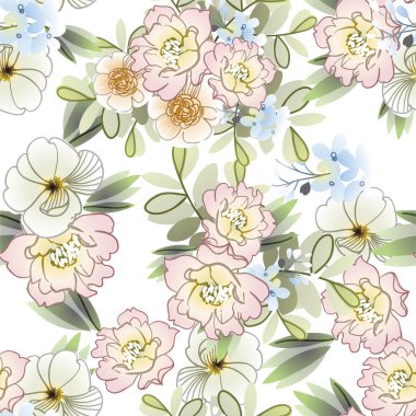 Renkli çiçeklerle kusursuz bir desen. Tekstil ve albüm tasarımı