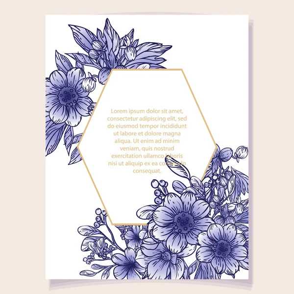 Patrón Plantilla Tarjeta Vector Con Flores Color Azul Oscuro Diseño — Vector de stock